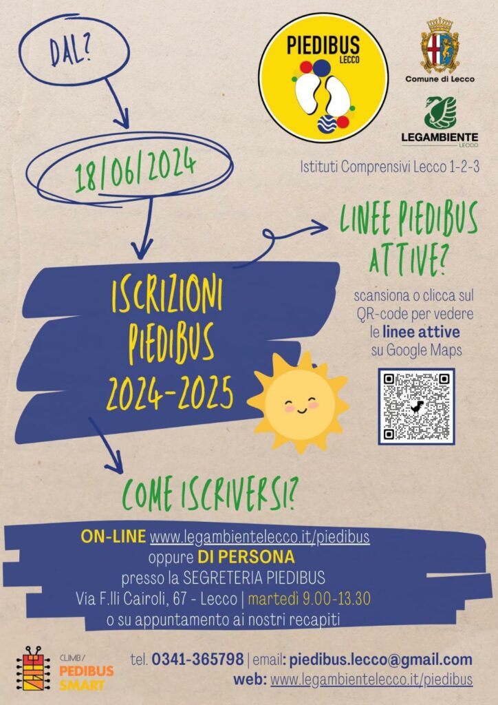 PIEDIBUS LECCO, SONO APERTE LE ISCRIZIONI PER L’ANNO SCOLASTICO 2024-2025 1